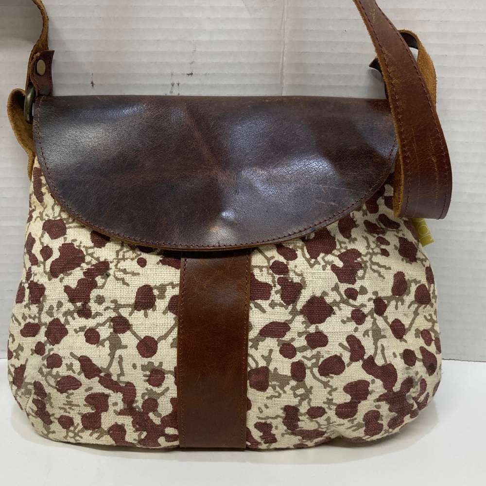 JOYN Leather and Canvas Brown and Cream Crossbody Bag